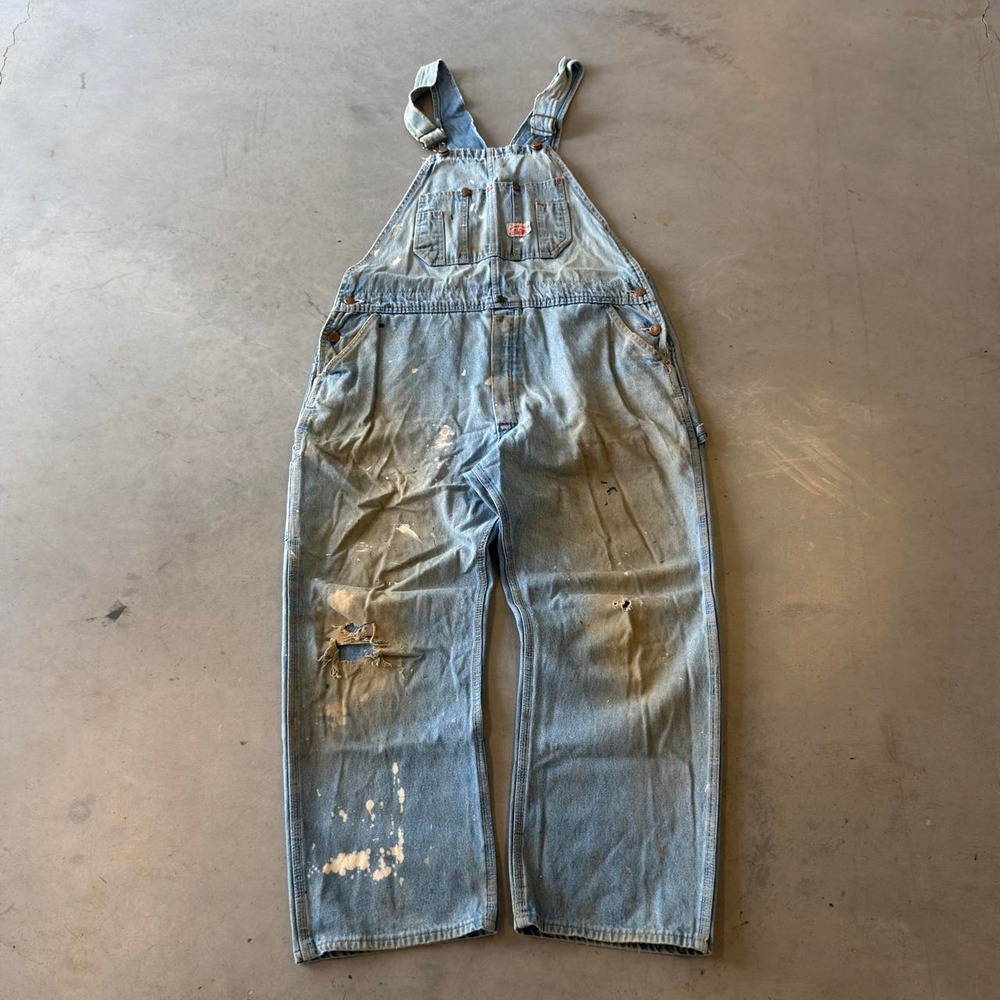Vintage 80s thrashed light Wash denim overalls